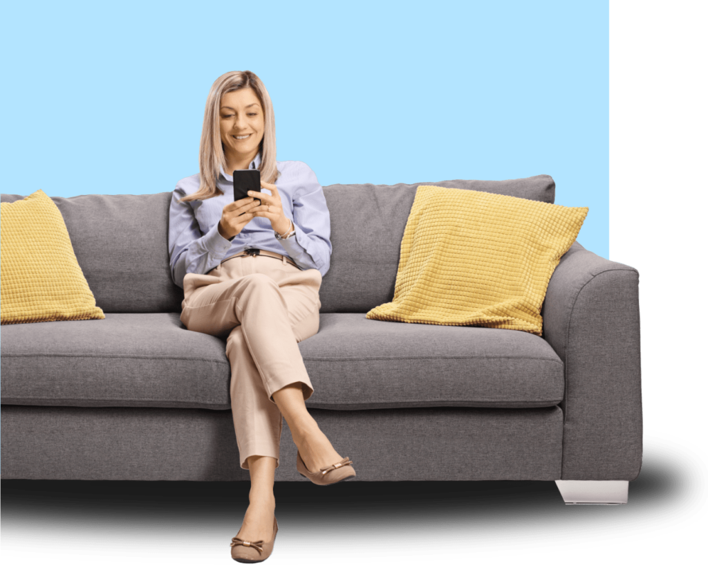 Woman relaxing at home with HVAC air filter