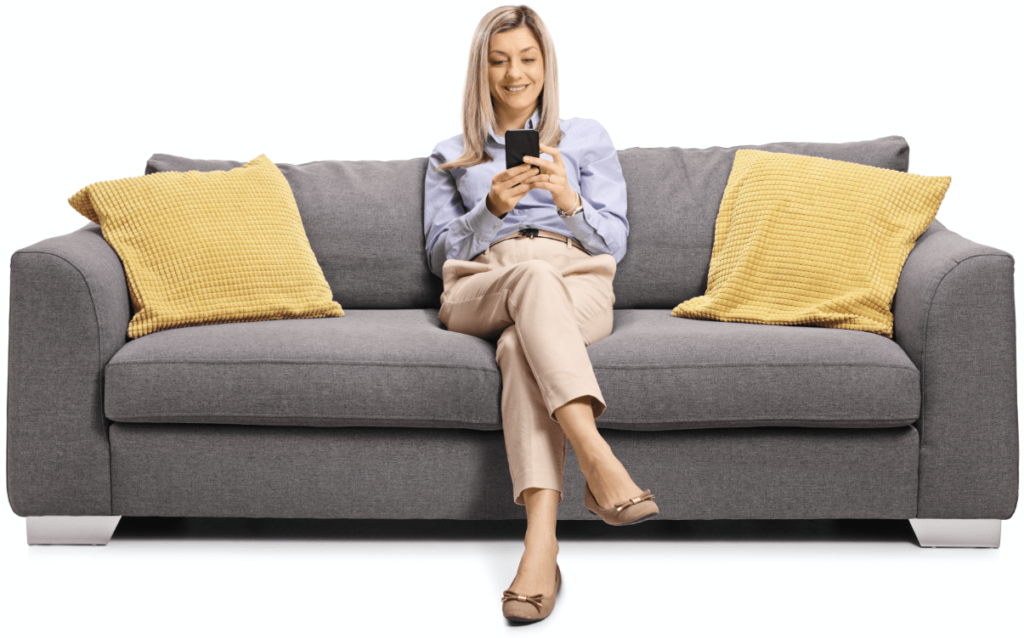 Woman relaxing at home with HVAC air filter