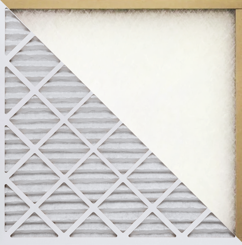 Before and after comparison of clean amd dirty furnace air filter